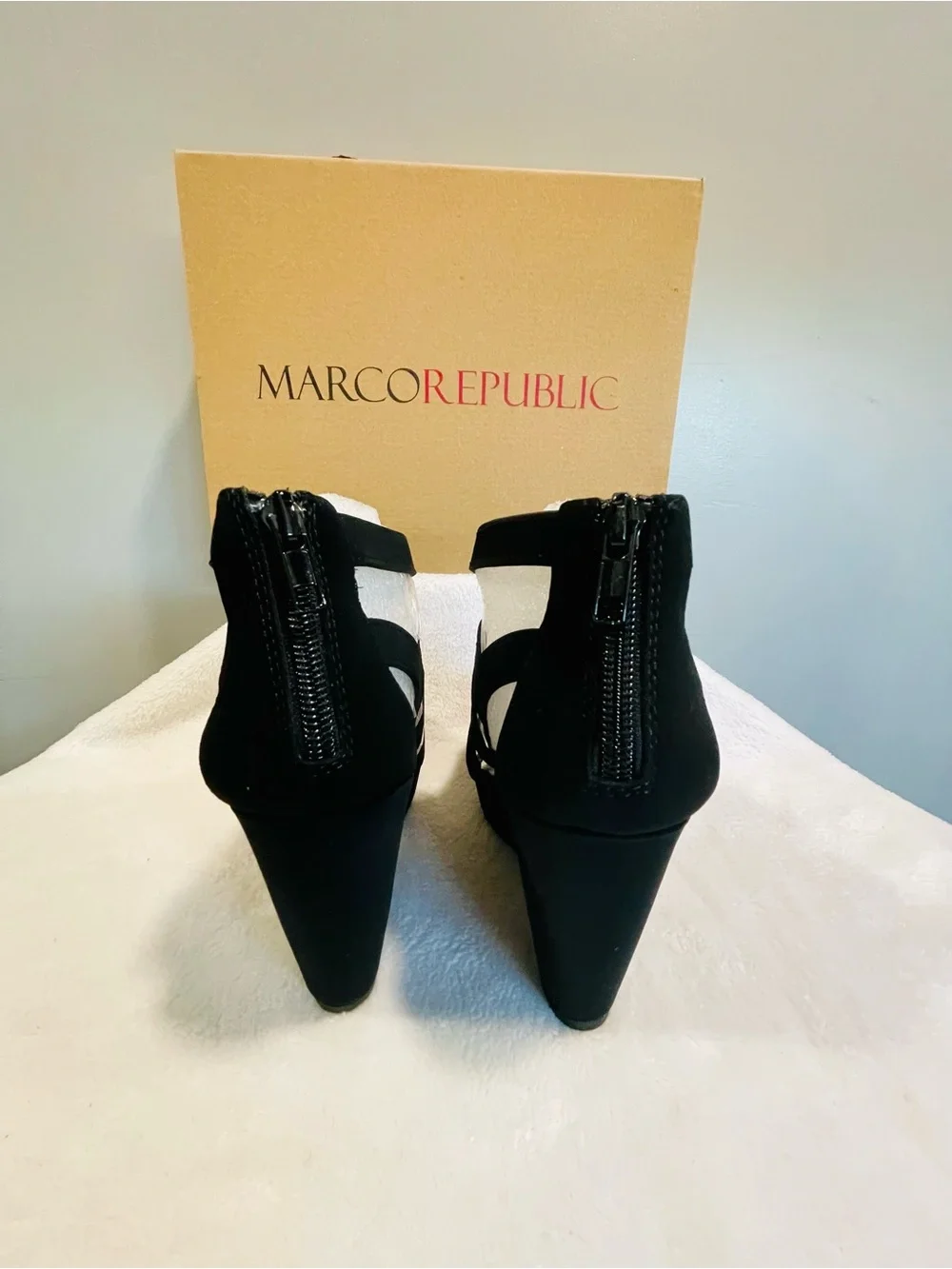 Marco Republic Black Cutout Wedge Sandals